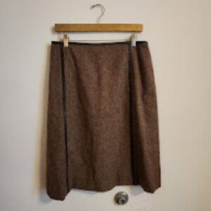 Vintage Pendleton Brown Wool Pencil Skirt with Leather Trim Detail